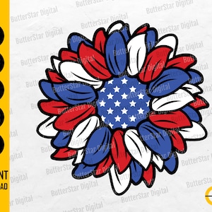 Girassol Patriótico SVG | 4 de julho SVG | Bandeira Americana Svg | América Svg | Cricut Silhouette Cameo Clipart Vector Digital Dxf Png Eps Ai