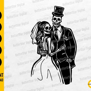Skeleton Wedding SVG | Dead Lovers SVG | Gothic Bride Groom Decal Shirt Graphics | Cut Files Printable Clipart Vector Digital Dxf Png Eps Ai