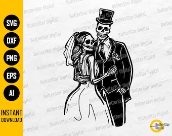Skeleton Wedding SVG / Dead Lovers SVG / Gothic Bride Groom Decal Shirt Graphics / Cut Files Printable Clipart Vector Digital Dxf Png Eps Ai