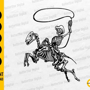 Skeleton Cowboy Lassoing SVG | Lasso SVG | Western Decals T-Shirt Clipart Vector Graphics | Cricut Cut File Printable Digital Dxf Png Eps Ai
