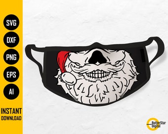 Santa Skull Face Mask SVG | Christmas Bandana | Skeleton Mouth Cover | Cricut Cutting File | Clipart Vector Digital Download Png Eps Dxf Ai