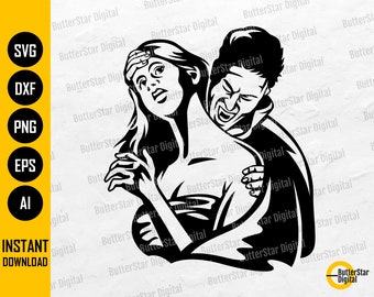 Vampir Halsbiss SVG | Horror SVG | Halloween Deko T-Shirt Schablone Dekoration | Cricut Schneidedatei Clip Art Vektor Digital Dxf Png Eps Ai