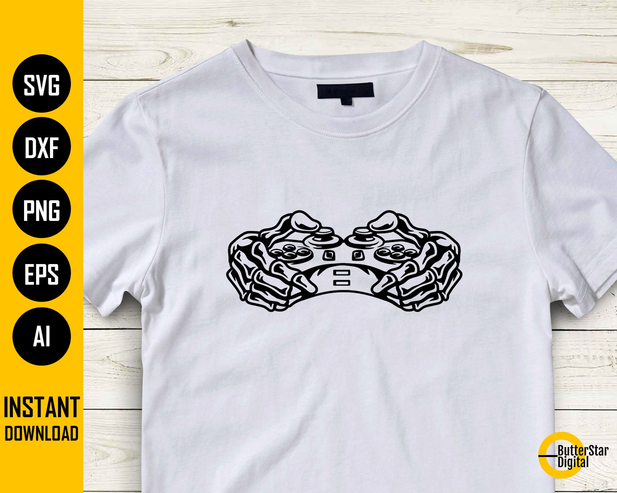 Skeleton Hand Playing Video Games SVG | Gamer T-shirt Tattoo Stencil ...