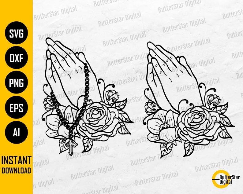 Floral Praying Hands With Rosary SVG Christian SVG Prayer - Etsy