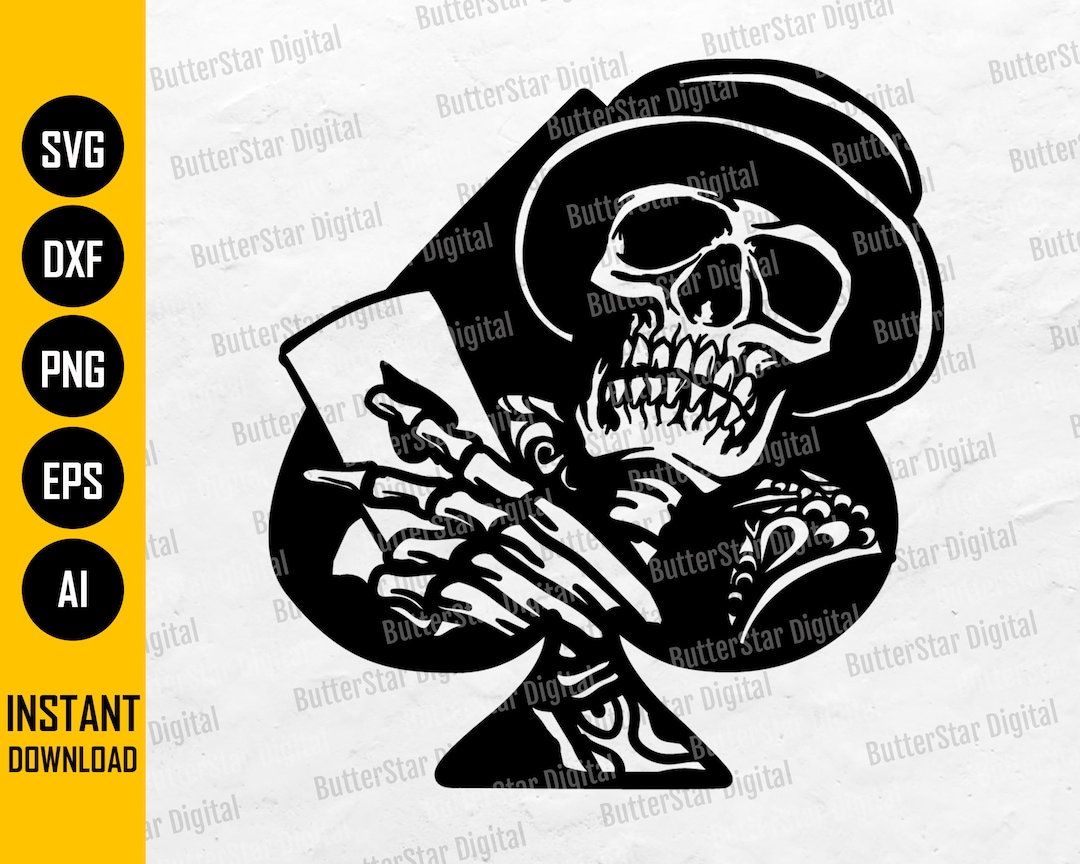 Spade Skull SVG | Skull With Top Hat SVG | Playing Cards Decal T-shirt