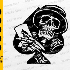 Spade Skull SVG | Skull With Top Hat SVG | Playing Cards Decal T-Shirt Tattoo | Cutting File Printable Clipart Vector Digital Dxf Png Eps Ai