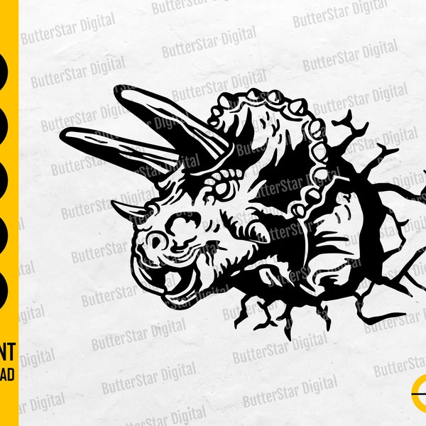 Triceratops Out Of The Wall SVG | Dinosaur T-Shirt Decal Sticker Wall Art Graphics | Cricut Cut File Cuttable Clipart Digital Dxf Png Eps Ai