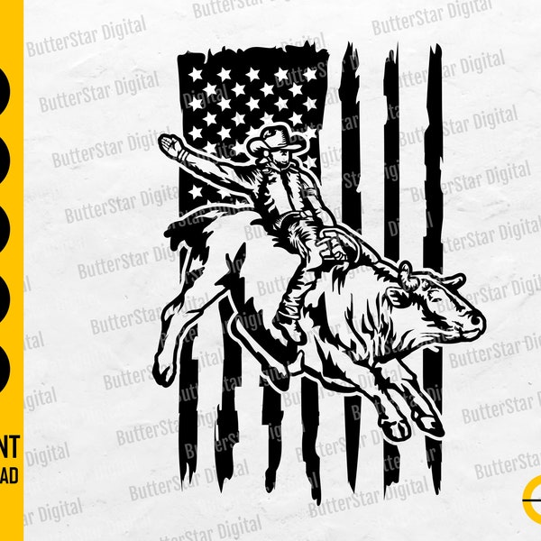 US Rodeo SVG | American Bull Rider Svg | USA Flag Cowboy T-Shirt Decal Vinyl Sticker | Cricut Cut File Clipart Vector Digital Dxf Png Eps Ai