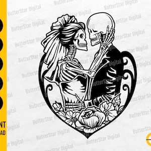 Skeleton Wedding SVG | Dead Lovers SVG | Gothic Bride And Groom SVG | Cricut Cutting Files Printable Clip Art Vector Digital Dxf Png Eps Ai