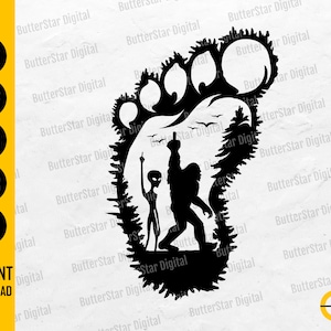 Alien & Bigfoot SVG | Big Foot SVG | Wild Monsters T-Shirt Decal Sticker | Cricut Cut Files Silhouette Clipart Vector Digital Dxf Png Eps Ai
