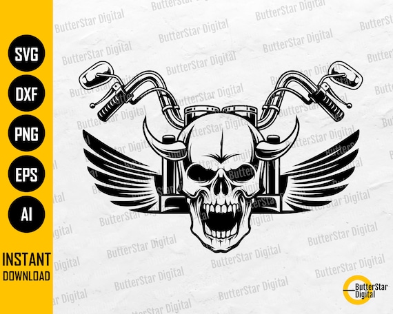Motorcycle Skull Handle Bars SVG | Handlebars Chopper Bike Motor Motorbike Rider Riding | Cutting File Clipart Vector Digital Dxf Png Eps Ai