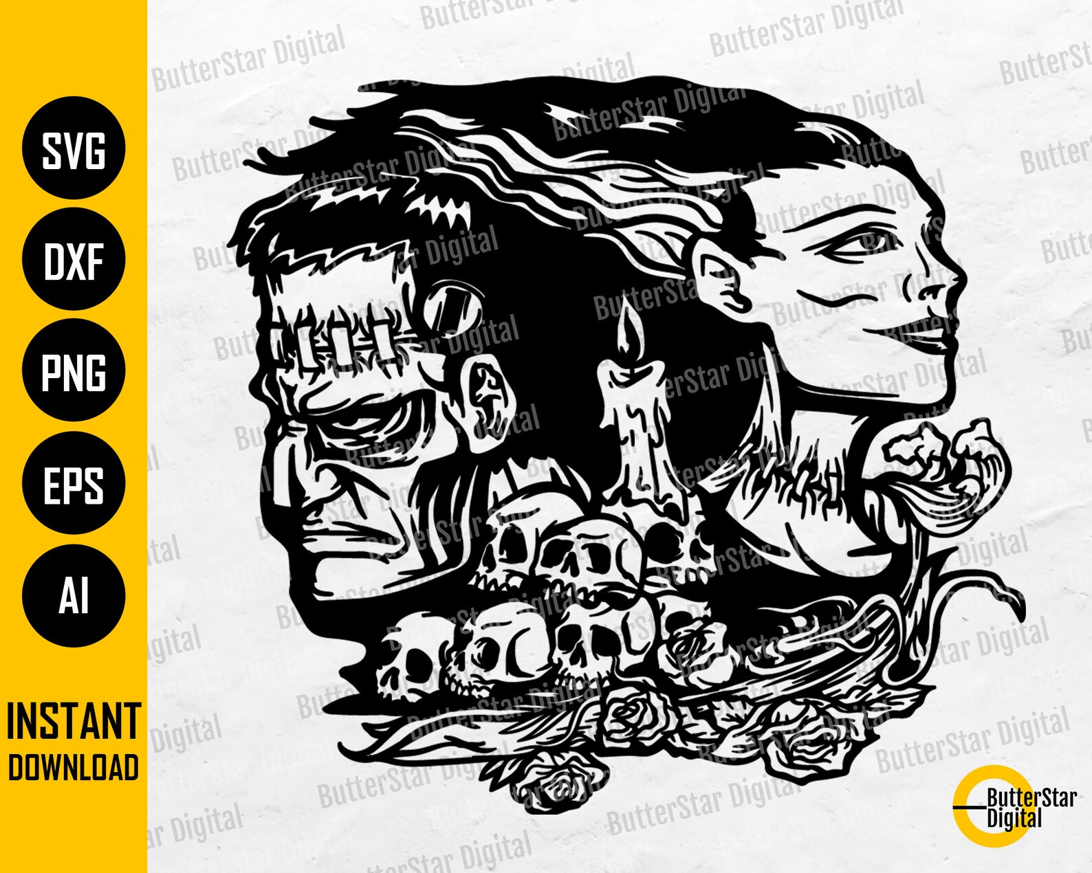 Frankenstein and His Bride SVG Horror Monster SVG - Etsy