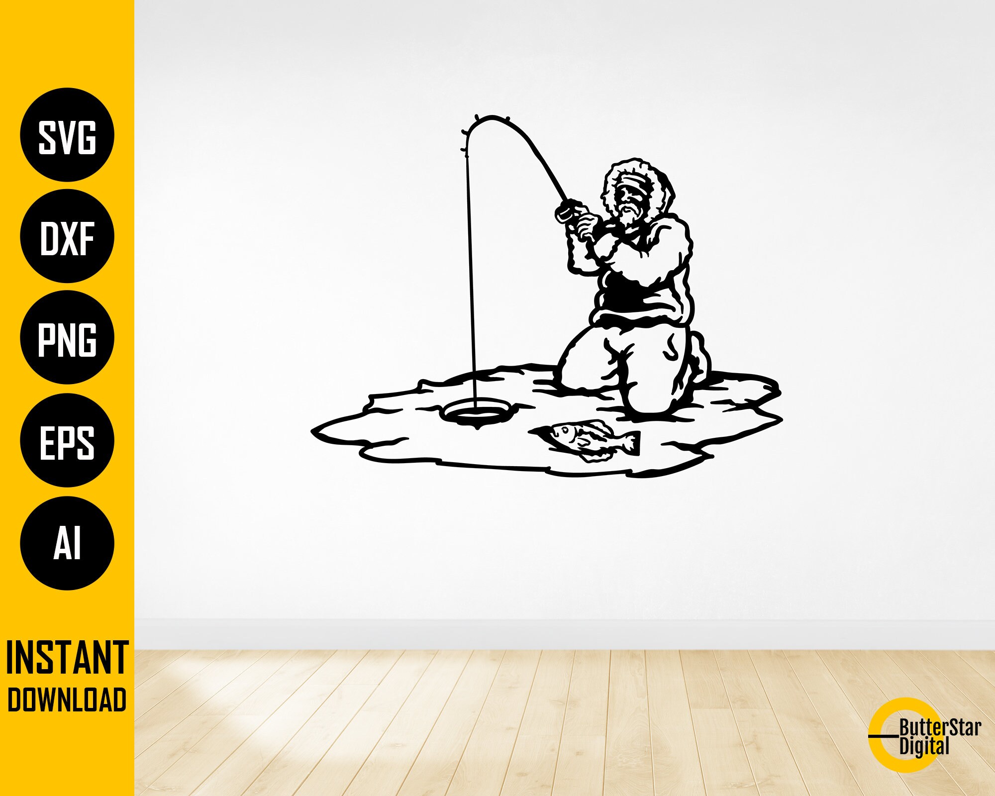 Ice Fishing SVG | Winter Fishing Gift Drawing Stencil Vinyl