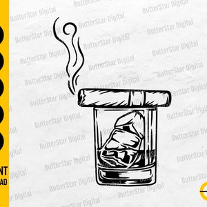 Whiskey And Cigar SVG | Whisky Glass With Ice SVG | Cricut Cut File Silhouette CNC Printable Clip Art Vector Digital Download Dxf Png Eps Ai