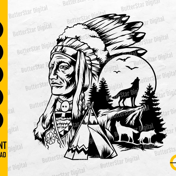 Native American Village SVG | Indigenous People SVG | Wolf Pack SVG | Cricut Cutting Files Printable Clip Art Vector Digital Png Eps Dxf Ai