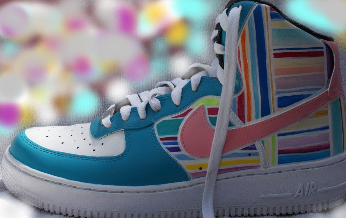 Nike Air Force 1 customs pastel stripes Handpainted colourful | Etsy