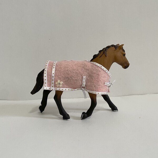 Schleich Horse Blanket - Valentine's Baby Pink and Gold Polka Dot with Flower Embellishment