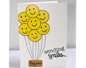 SENDING SMILES BALLOONS thinking of you card get well soon card recovery card funny balloon card airplane card long distance card love card