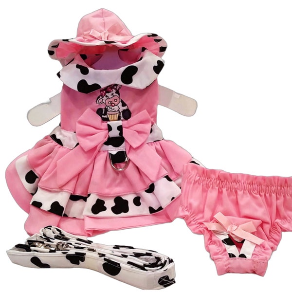 Dog dress, Cupcake Cowgirl, Dog Harness dress, Dog leash, Dog Clothes, SIZE XS, Chihuahua dress, Yorkie Dress, Puppy Dress Dog hat