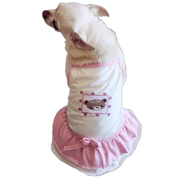 Dog Dress Pink Teddy Bear Princess Dog T-shirt  Pet Dress, Chihuahua dress,  Yorkie dress, Puppy dress
