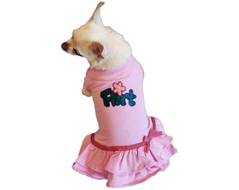 Dog Dress Pink Flirt Dog Ruffle T-shirt  Pet Dress Chihuahua Yorkie