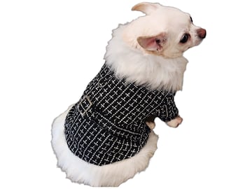 Manteau pour chien, manteau pour chien en fausse fourrure Black Diamond, manteau pour chien en tweed, vêtements pour chien, manteau pour chiot, manteau pour animaux de compagnie, veste pour chien, manteau Chihuahua, manteau Yorkie