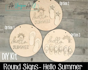 DIY Hello Summer Round Sign Kit, DIY Wood Kit, Paint Your Own Sign, Paint Party Kit, DIY Paint Kit