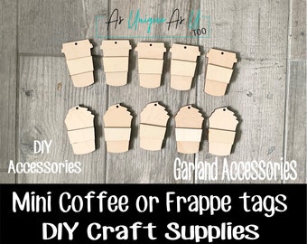 DIY Coffee or Frappe Garland Tags, DIY beaded garland tags, Garland Tags, mini Coffee die cut, Frappe die cut, Wood cutouts
