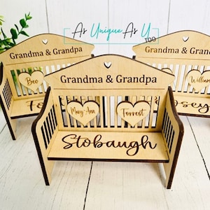 Family Name Engraved Mini Bench, wedding place setting, memorial keepsake, lost loved ones