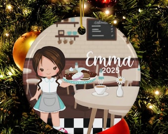 Personalized Waitress Ornament, Girls Food Server, Custom Restaurant Worker Gift, Chef Ornament, First Job, Serving Keepsake