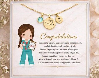 Personalized Nurse Graduation Necklace RN BSN LPN, Stethoscope Necklace, Nursing School Graduation Gift, New Nurse Jewelry