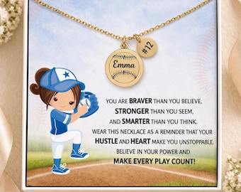 Personalized Softball Necklace for Girls, Custom Name and Number Softball Charm Necklace, Softball Player Gift, Softball Team  Gift