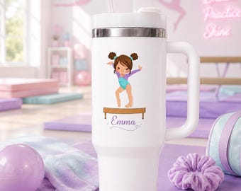 Personalized Gymnastics Tumbler, Custom Gymnast Gift, Kids Gymnastics 40oz Bottle, Girls Water Bottle, Gymnastics Team Gift,