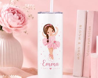 Personalized Ballerina Tumbler Girls, Custom Name Ballet Dance Bottle, 20oz Kids Dance Recital Gift, Ballet Birthday Gift