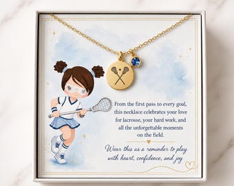 Personalized Lacrosse Necklace, Lacrosse Player Gift, Custom Name Necklace, Lacrosse Jewelry for Girls, Team Gift, Gold Birthstone Necklace