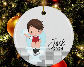 Jungen Töpfchen Personalisierte Weihnachtsverzierung, kleiner Junge Töpfchen Trainiert Ornament, Kleinkind Weihnachtsgeschenk, Töpfchen Training Andenken