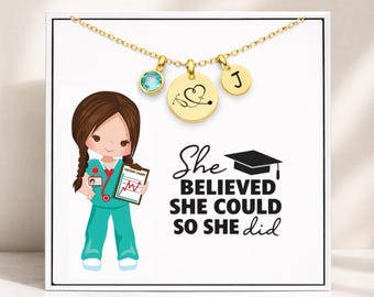 Personalized Nurse Graduation Necklace RN BSN LPN, Stethoscope Necklace, Nursing School Graduation Gift, New Nurse Jewelry