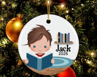 Personalized School Year Grade Ornament, Boy Virtual Homeschooling, Christmas Ornament, Online Schooling Gift, Learning Gift, Boys Reading