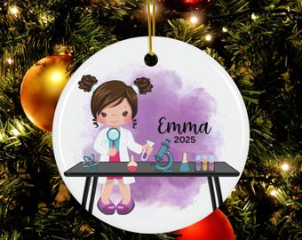 Personalized Girls Scientist Ornament , Custom Lab Science Ornament, Science Lab, Science lover, Graduation Gift, Stem, Biology Keepsake