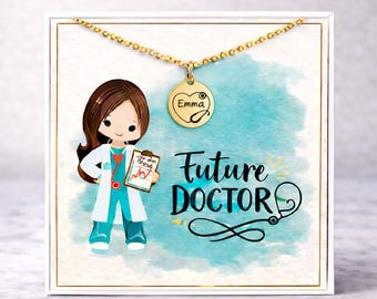 Future Doctor Necklace, Personalized Stethoscope Name Necklace, Medical Student Gift, Pre Med Gift, Future MD Gift, Med School Gift