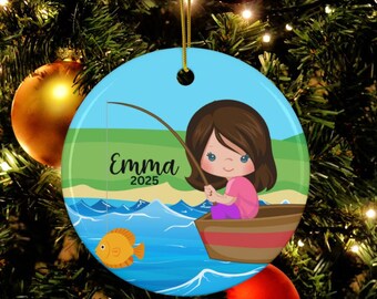 Personalized Fishing Ornament, Girls Custom Fishing Gift, Lake Ornament, Outdoor Ornament For Girls, Gift for Fishing Lovers