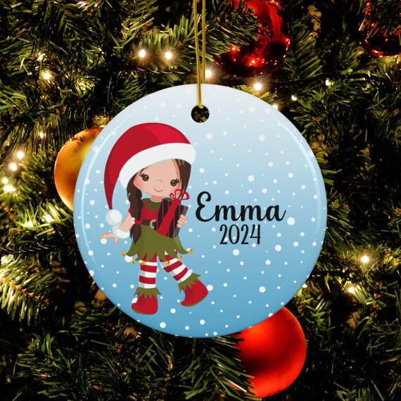 Personalized Girls Elf Christmas Ornament, Custom Elf Ornament,Xmas gift,Girls Holiday Ornament,Cute Elf Ornament,First Christmas Ornament,