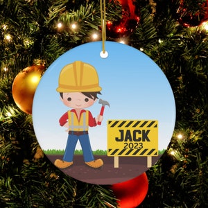 Ornamento di costruzione per ragazzi, regalo personalizzato per operaio edile, regalo di costruzione per ragazzini, operaio stradale, ornamento per falegname,