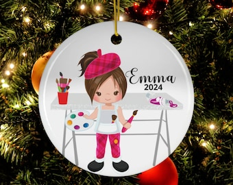 Personalisierte Mädchen Künstler Ornament, benutzerdefinierte Maler Geschenk, Ornament für Künstler, Kunsthandwerk, Mädchen Weihnachtsverzierung, Geschenk für Crafter