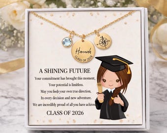 Personalized Graduation Necklace, Custom Name Graduate Gift, Class of 2026 Senior Jewelry, High School College Graduation Gift for Daughter