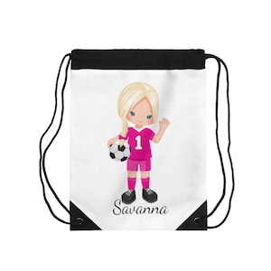 パーソナライズされた女の子用サッカーバッグ、カスタムサッカー巾着スポーツバッグ、女の子用サッカー選手へのギフト、ジムバッグ、シンチサック、米国製