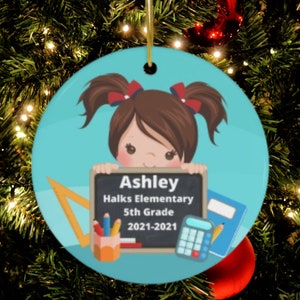 Personalized School Ornament, Girl Virtual Homeschooling Christmas Ornament, Online Schooling Gift, Graduation Ornament