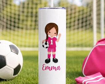 Personalized Soccer Water Bottle, Custom Name Kids Sports Bottle, 20 oz Stainless Steel Water Bottle, Soccer Team Gift, Girls Soccer Gift