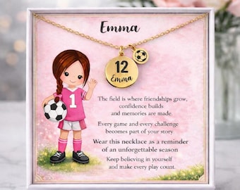 Personalized Girls Soccer Necklace, Custom Soccer Jewelry, Soccer Team Gift, Girls Varsity Sports Keepsake, End Of Season Gift, Soccer Gift