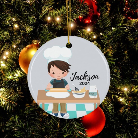Personalized Baking Boys Ornament, Boys Chef Christmas Gift, Baking Ornament, Holiday Baker, Custom Cook Ornament, Chef Keepsake Ornament